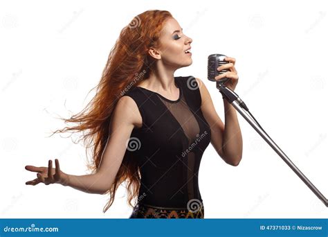 Singing Woman With Retro Microphone Stock Image Image Of Music