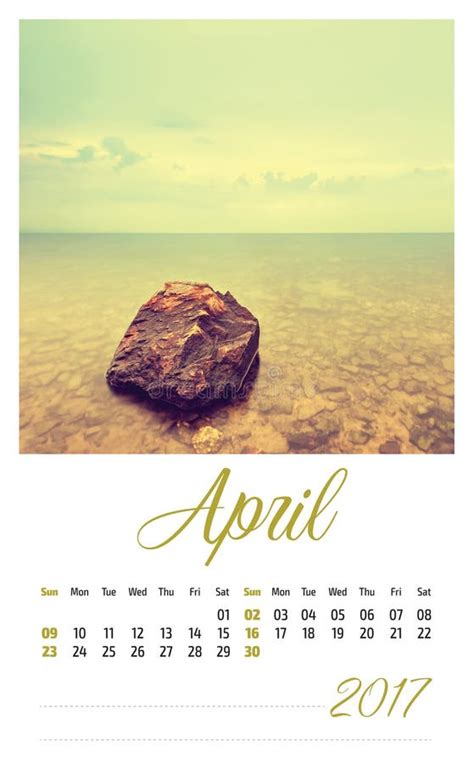 2017 Photo Calendar With Minimalist Landscape April Stock Photo
