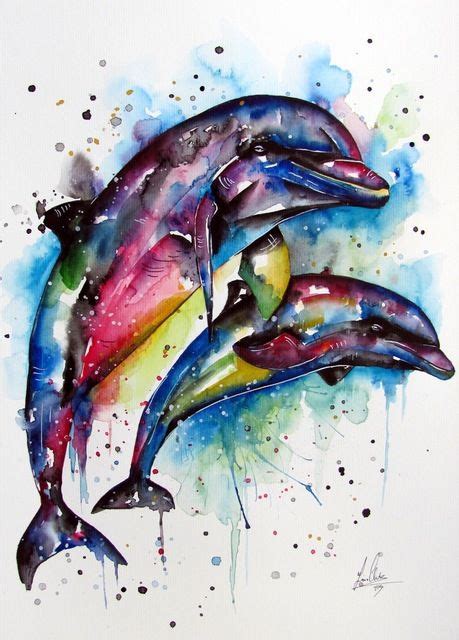 Dolphin Wall Art Dolphin Painting Watercolor Tattoo Watercolor