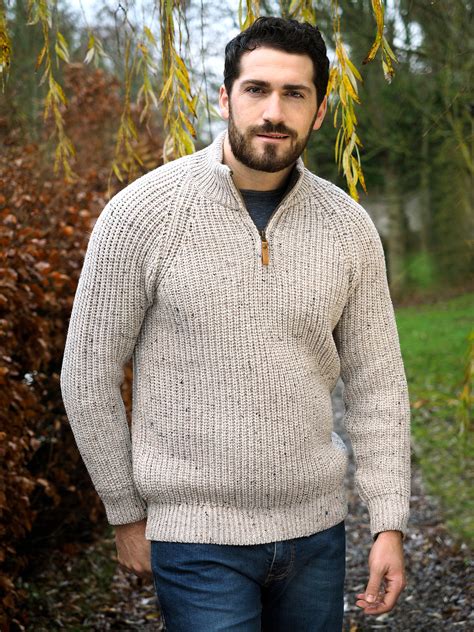 Fisherman Style Half Zip Sweater With Ribbed Stitch The Irish Celtic