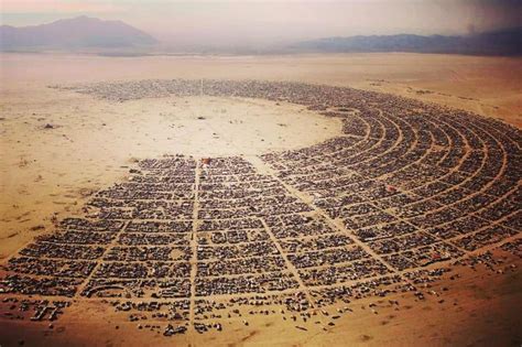 Aerial View Of 45 Thousand People At The Burning Man Festival In The