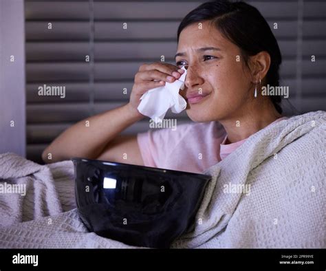 Sad Woman Watching Television Alone Hi Res Stock Photography And Images