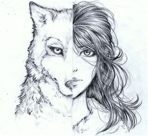 Half Girl And Half Wolf Drawing Los Niños Lobo Dibujos De Animales