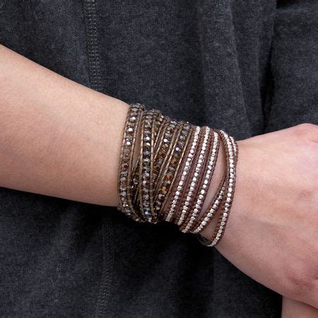Bronze Shade Crystal Wrap Bracelet On Kansa Leather Wrap Bracelet