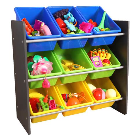 Basicwise 3 Tier Kids Toy Storage Organizer With 9