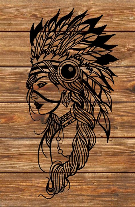 Png Svg File Native American Warrior Girl Stencil For Cricut Etsy