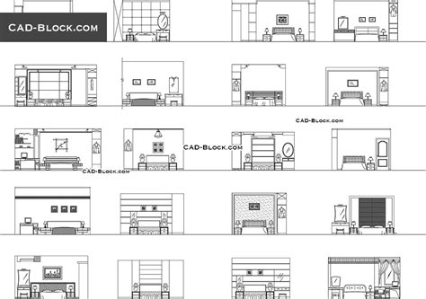 Autocad furniture blocks for free download in dwg format. Bedroom elevation CAD Blocks, AutoCAD drawings download