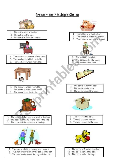 Preposition Of Place Worksheet Grade 7 Multiple Choice