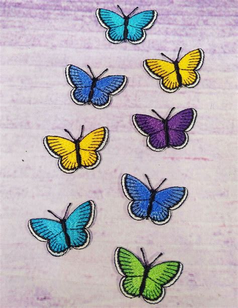 8 Pcs Colorful Butterflies Embroidered Appliques Sew Iron On Patches