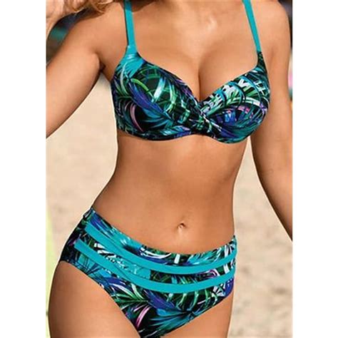 Damen Badeanzug Bikinis 2 Stück Normal Bademode Blatt Rückenfrei Push