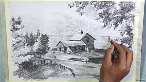 How To Draw A Beautiful Scenery In Pencil Step By Step Pencil Drawing Techniques Youtube
