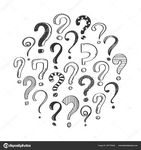 Set Hand Drawn Question Marks Doodle Questions White Background