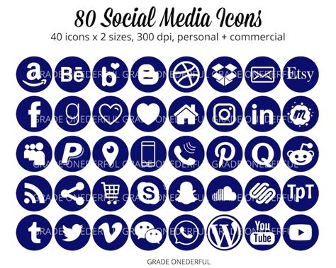 Social Media Icons Navy Blue Social Media Graphics Business Etsy Ireland