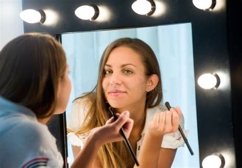Attractive Young Woman Applying Her Makeup Stock Image Image Of