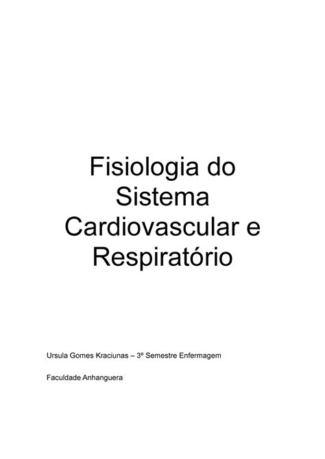 Fisiologia Do Sistema Cardiovascular E Respiratório Fisiologia Do