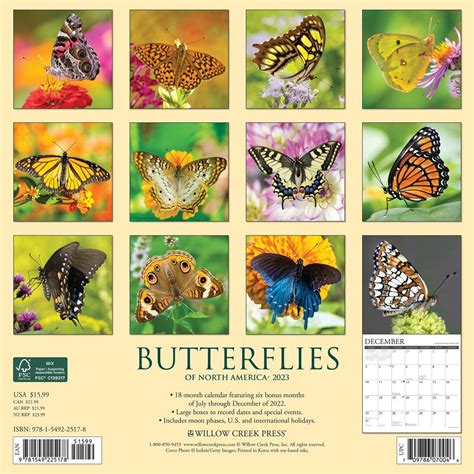 2022 2023 Calendar Butterflies Wall Calendar Retro Calendar 2022