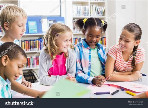 Kids Interacting Each Other Library School Stock Photo 574042423