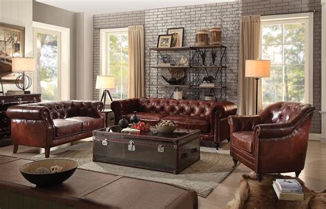 Vintage Chesterfield Sofa And Loveseat Dark Brown Leather Sofa Set