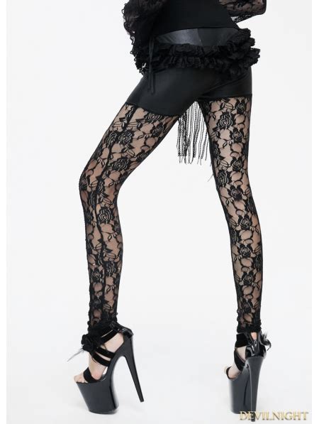 Black Gothic Rose Pattern Lace Legging For Women Uk