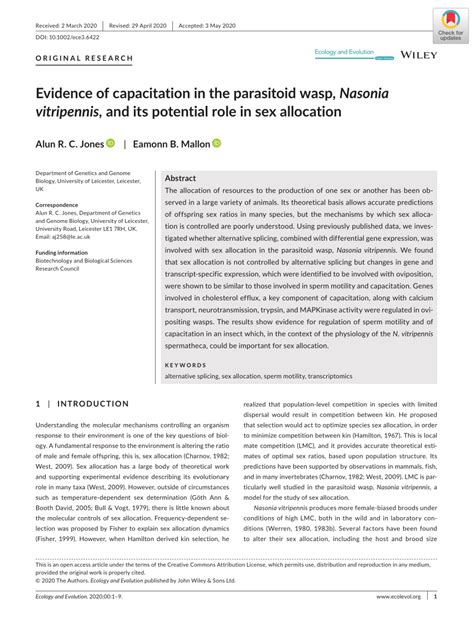 Pdf Evidence Of Capacitation In The Parasitoid Wasp Nasonia
