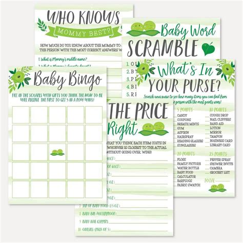 Printable Peas In A Pod Twins Baby Shower Game Set Templates Hadley