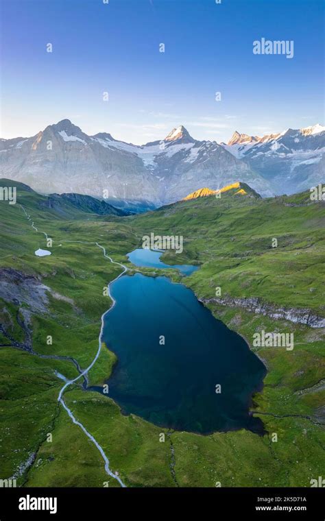 Aerial View Of The Bachalpsee Lake During A Summer Sunrise Grindelwald