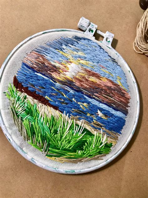 Embroidered Thread Painting Embroidered Picture 1950 Vintageseascape