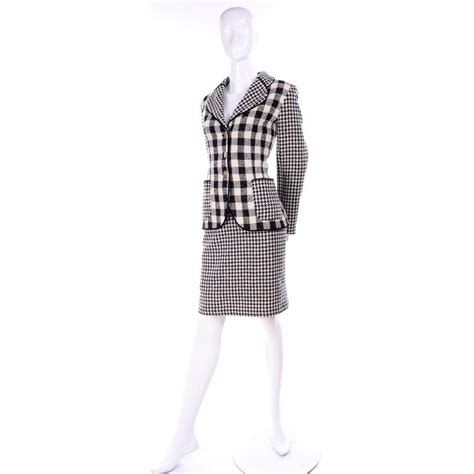 Emanuel Ungaro Vintage Black Plaid And Houndstooth Check Wool Skirt And