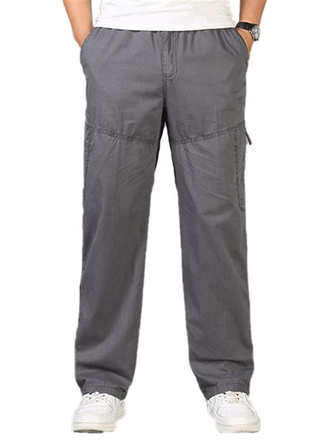Mens Pleated Wrinkle Resistant Cargo Pant Elastic Waist Pants Relaxed