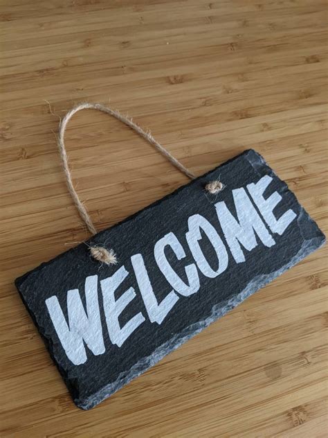 Welcome Slate Hanging Sign Home Decor Door Hanging Sign Etsy