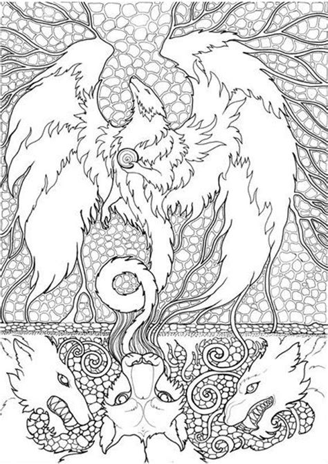 Adult Coloring Page Fantasy Beast Dragon Doodle Printable Colouring Zen