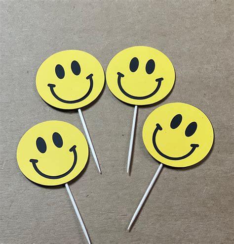 Smiley Cupcake Toppers Smiley Face Cupcake Toppers Groovy Etsy