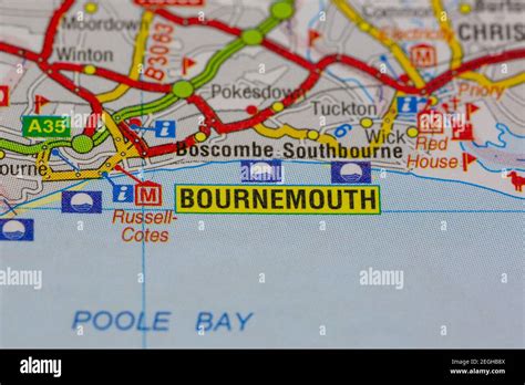 Bournemouth And Surrounding Areas Shown On A Road Map Or Geography Map