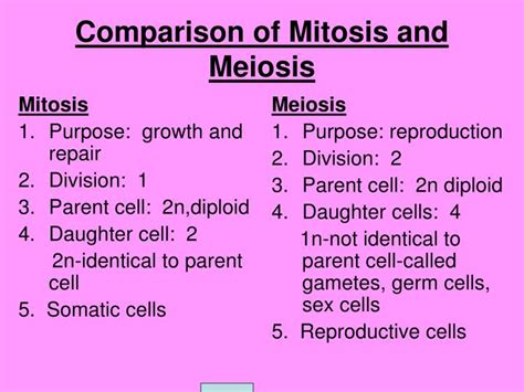 Ppt Comparison Of Mitosis And Meiosis Powerpoint Presentation Id237753