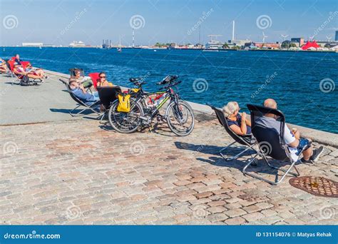 Copenhagen Denmark August 26 2016 People Relax On Langelinie Seaside Promenade In