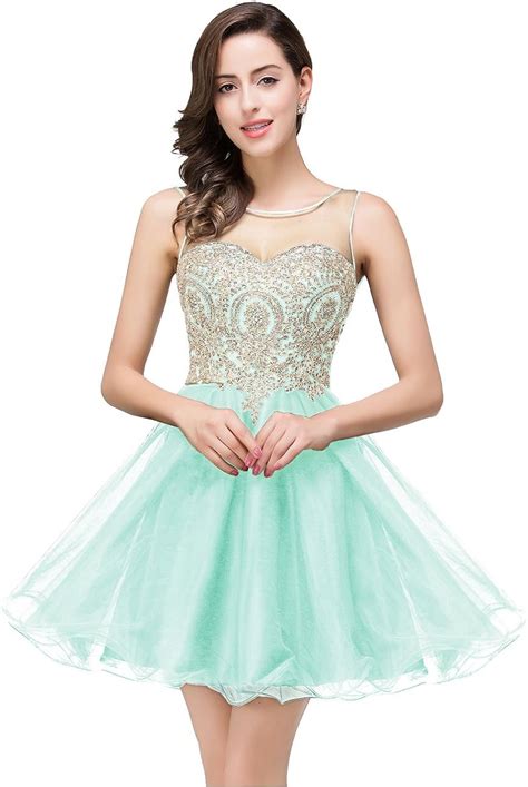 Misshow 2021 Womens Cocktail Dresses Crystals Applique Short Prom Dresses At Amazon Womens