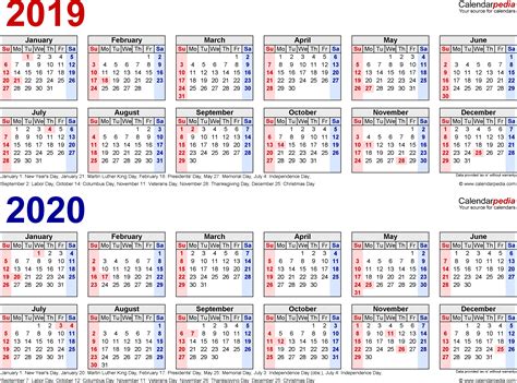 2019 And 2020 Calendar Printable Qualads