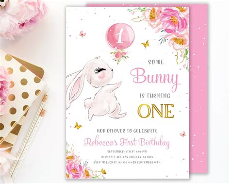 Bunny Birthday Invitation Some Bunny Is One Invite Girl 1st Etsy España