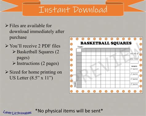 Basketball Squares Printable Grid Sports Pool College Ball Etsy