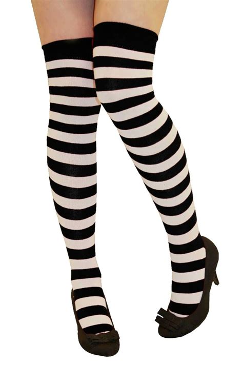 womens over the knee socks plain and striped thigh high adults stretchy otk socks ebay