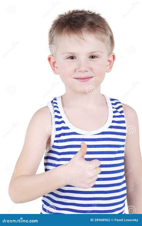 Smiling Little Boy Gives Thumb Up Stock Photo Image Of Gesture