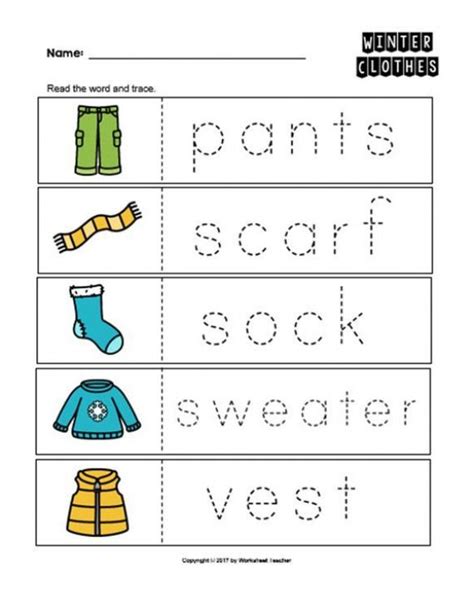 These are mainly the nouns and each topic page has a vocabulary list with pictures so you can easily see what each word means. 2 Winter Clothes Trace the Words Worksheets Preschool/Kindergarten PDF Digital Downloa… in 2020 ...