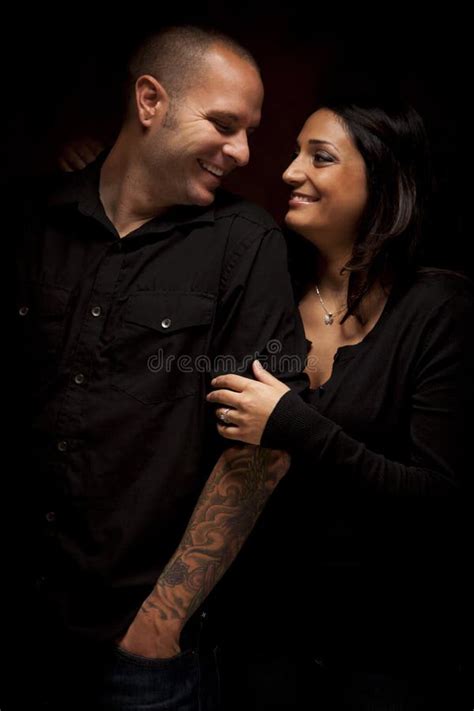 Happy Mixed Race Couple Flirting With Each Other Stock Photo Image Of
