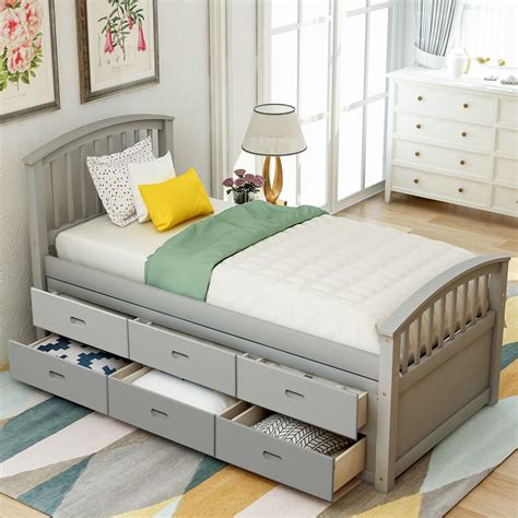 XGEEK ORIS FUR. Twin Size Platform Storage Bed Solid Wood Bed with 8 Drawers(Gray) - Walmart.com ...