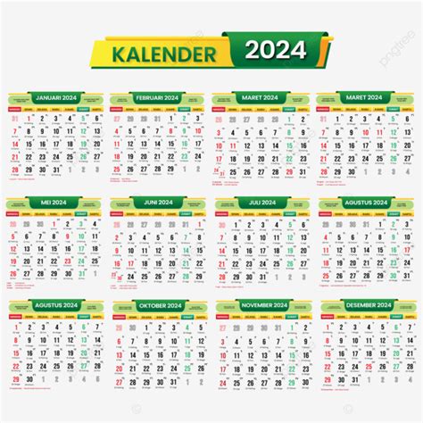 Kalender Lengkap 2024 Januari Hingga Desember Vektor Kalender 2024