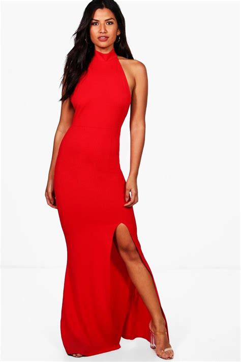 Click Here To Find Out About The High Neck Extreme Split Front Maxi Dress From Boohoo Part Of