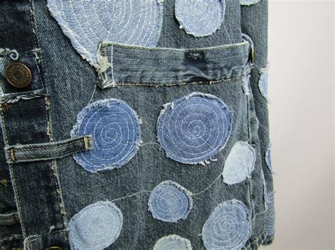 Denim Hooded Art Jacket Upcycled Jeans Applique Circles Etsy With