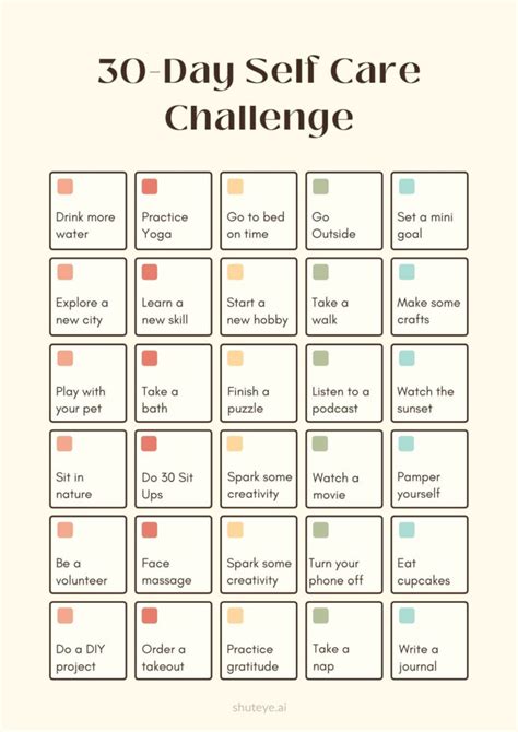 30 Day Self Care Challenge Printables And Ideas Shuteye
