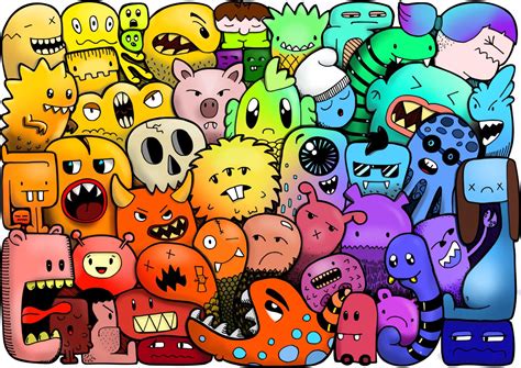 Just a quick doodle ~ cute characters. 3 Doodle Monster Coloring Pages | Doodle art designs ...