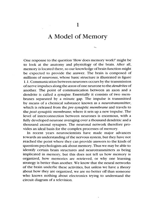 Parkin 1987 Reading 1 A Model Of Memory One Response To The